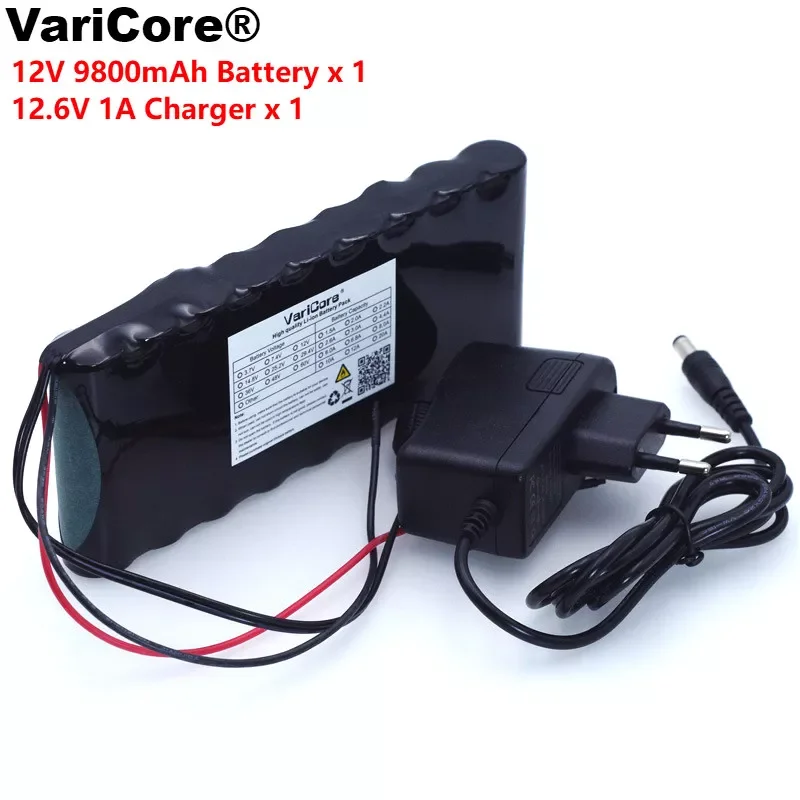 

2023New VariCore 12 v 9.8Ah 9800mAh 18650 Rechargeable Battery 12V Protection Board CCTV Monitor battery DC 5.5*2.1mm+12.6V 1A C