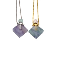 natural prismatic shaped healing crystal quartz perfume bottle pendant necklace fluorite gemstone essential oils diffuser chain