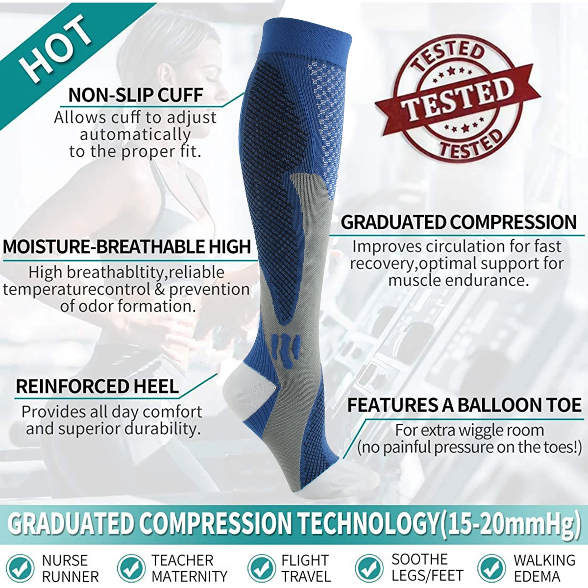 Men and Women Compression Stocking 15-20 Mmhg Football Running Sports Socks Medical Nursing Cycling Pressure Long Tube Men Socks