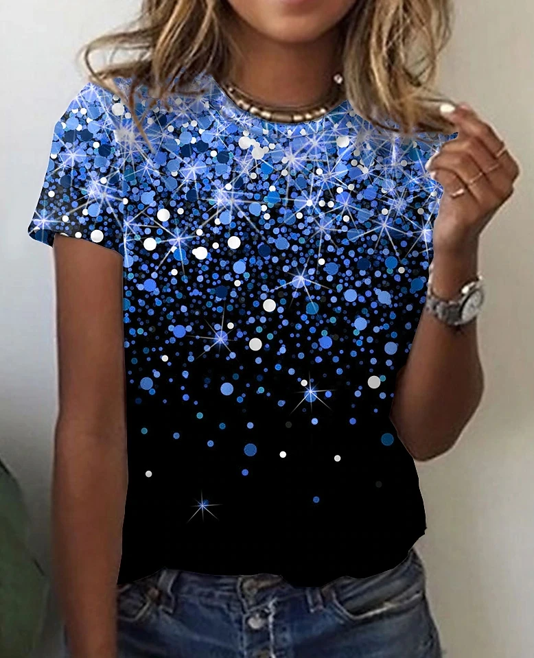 

Женский свободный пуловер с коротким рукавом, винтажный Топ большого размера d с круглым вырезом и принтом, Новинка лета 2023