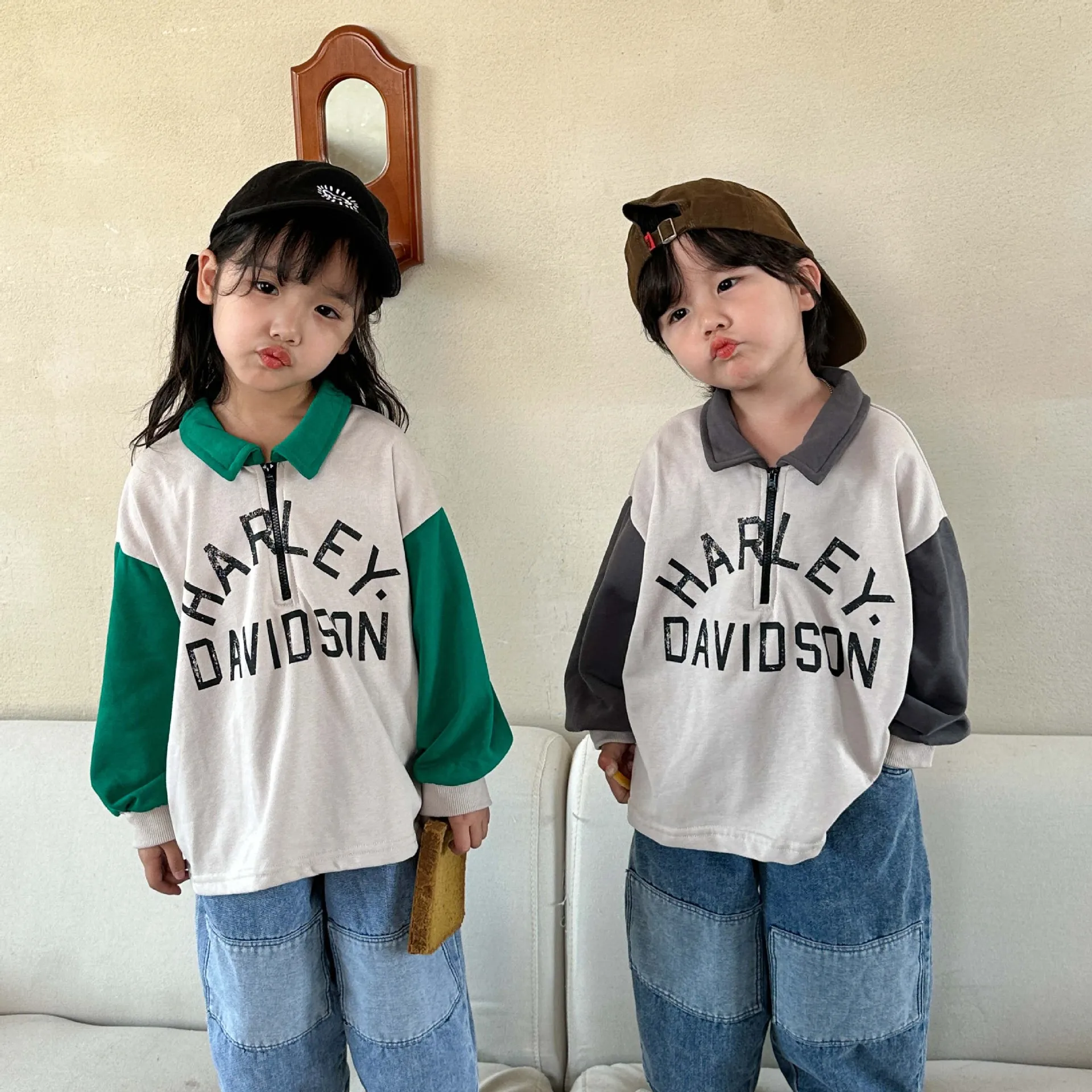 

New Children Splicing Sweatshirt Autumn Outfits 2023 Girl Baby Loose Casual Long Sleeve T-shirt Kid Boy Letter Print Cotton Tops