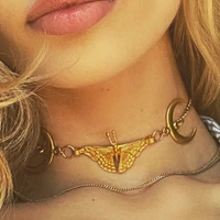 gold color moth insect necklace for woman bohemia style moon image pendant vintage accessories jewelry wedding party gift