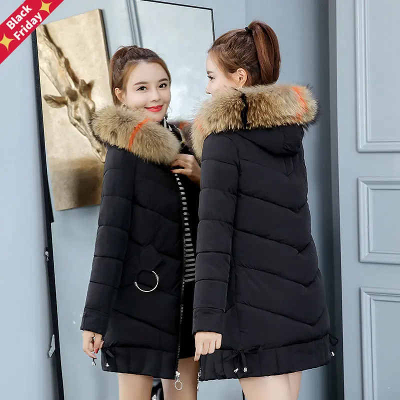 

Женская хлопковая куртка средней длины, оранжевая парка с капюшоном и меховым воротником в Корейском стиле, новинка зимнего сезона 2023