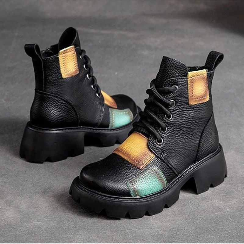 Женские ботинки из мягкой искусственной кожи на толстом каблуке в этническом