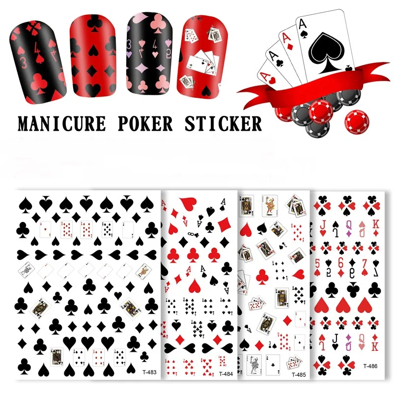 

1PC 3D Poker Game Adhesive Nail Sticker Playing Cards Design Decorations Manicure Letter Heart Sliders for Nail Art Decals