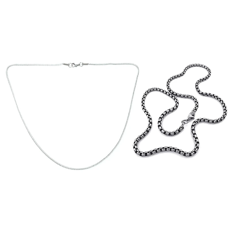

Stainless Steel Armor Chain Necklace, Silver Color- Width 2.2Mm - 45Cm & 4Mm Biker Retro Link - Black Silver Color 55Cm