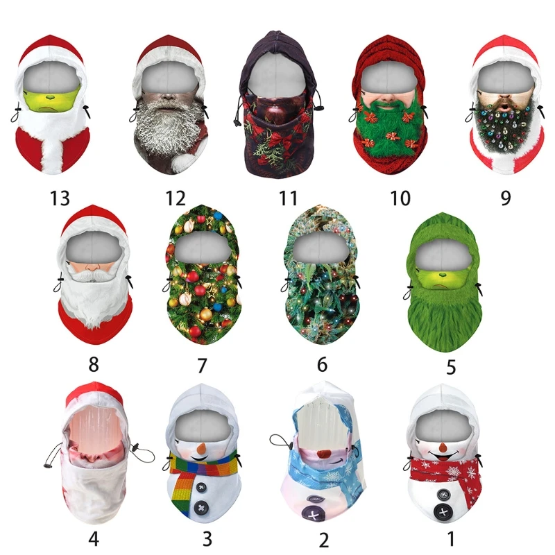 

L21E Christmas Balaclava Windproof Mask Cartoon Santa Winter Hooded Hat Neck Warmer