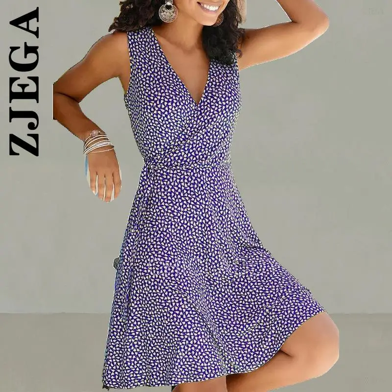 

Zjega New Dress Women Sexy V-Neck Sleeveless Bandage Beach Bohemian Dresses Holiday Elegant Outfits Lazy Club Dresses Woman
