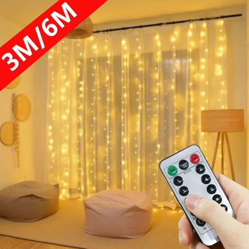 

Рождественская гирлянда-занавеска, светодиодная гирлянда с дистанционным управлением через USB, Сказочная гирлянда, праздничное свадебное украшение для спальни, улицы, дома