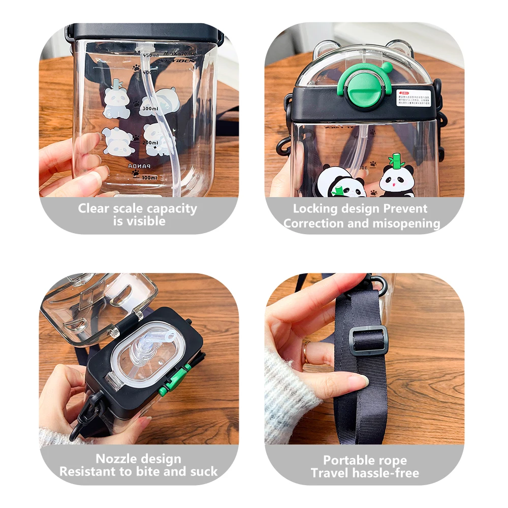 470 мл детская бутылка для воды с пандой герметичная чашка соломинкой крутая