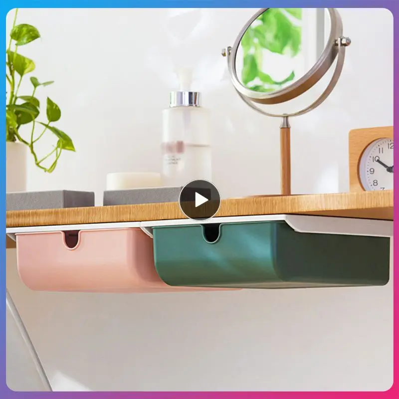 

Paste Plastic Desk Organizer Storage Box Case Storage Shelves Household Table Under Memo Pen Stationery Kitchen Accessories