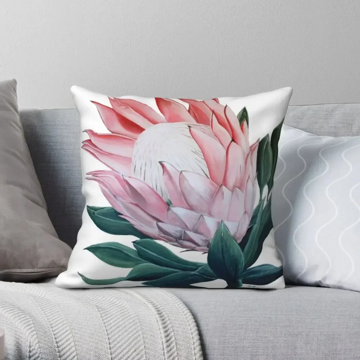 

Квадратная бархатная наволочка King Protea с цветочным рисунком, оригинальный декор, эстетичная наволочка