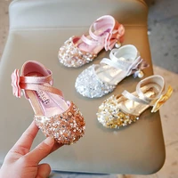 toddler sandals summer 2022 kid shoe baby princess leather shoes child sandals girl crystal sequins party fashion bow shoe 1 12