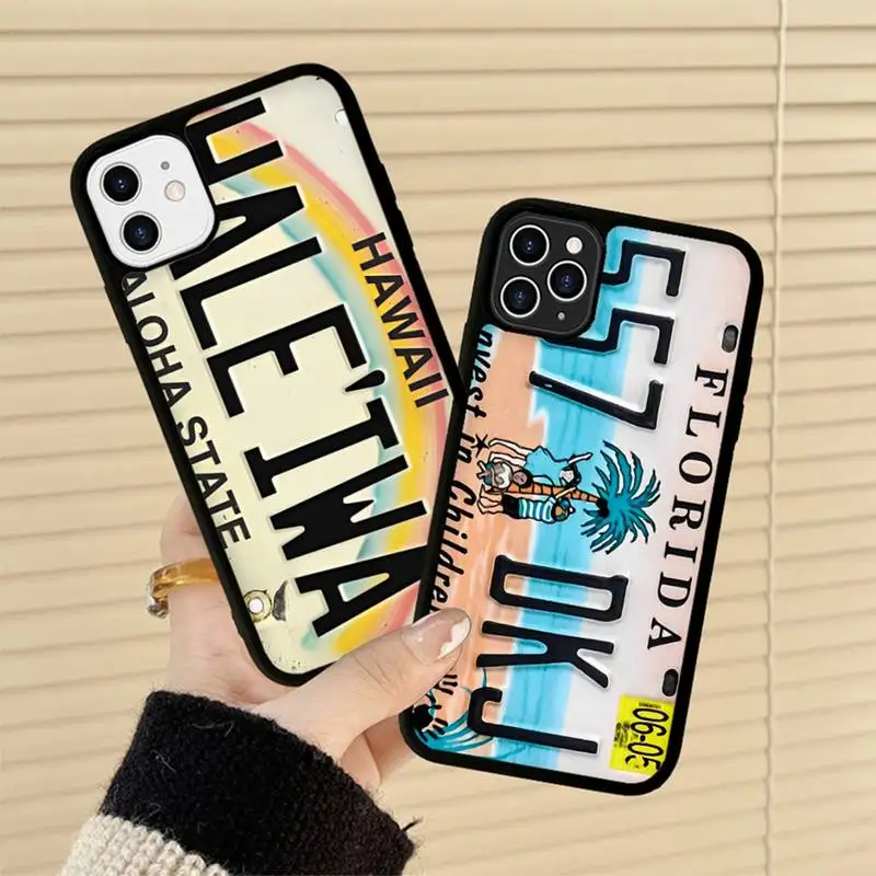 

Retro Funny License Plate Number Car Phone Case Silicone PC+TPU Case for iPhone 11 12 13 Pro Max 8 7 6 Plus X SE XR Hard Fundas