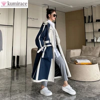 autumn 2022 new fashion high street stitched womens windbreaker loose casual belt decorative hoodie jacket clothes female coat