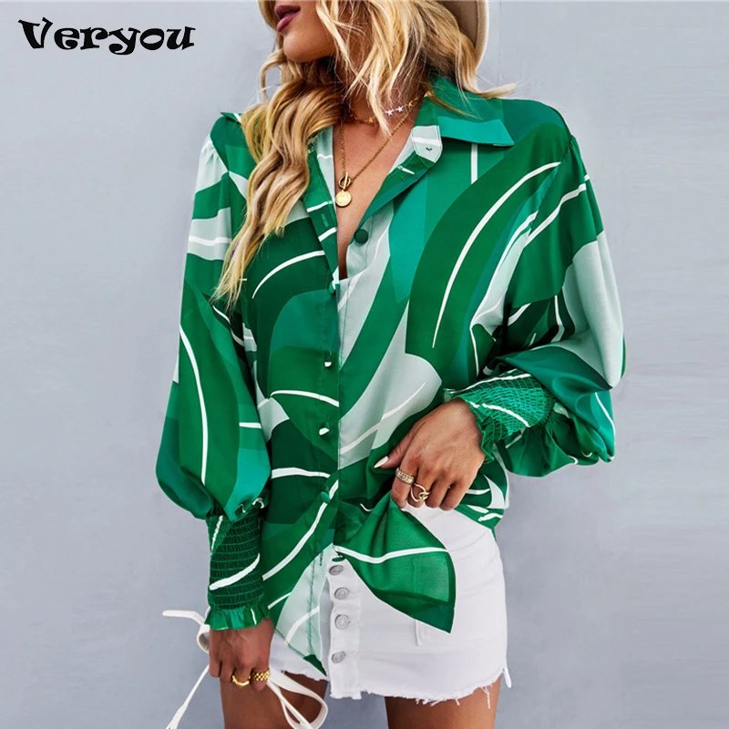 

New Fashion Long Sleeve Print Women Shirts 2022 Autumn Elegant Vintage Loose Office Ladies Womens Tops And Blouses Buttons Shirt