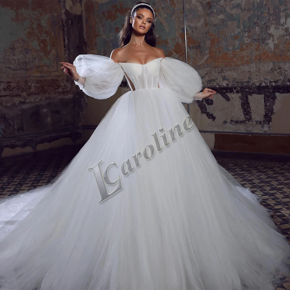 

Caroline Simple Puff Sleeves Evening Dresses For Wedding Ball Gowns A-Line Backless Made To Order Robes De Soirée Drop Shipping