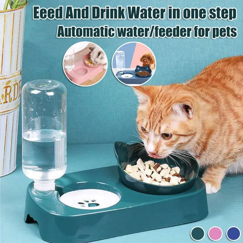 

Cat Bowl Drinker 16 Degrees Tilted Safeguard Neck Stainless Steel Of Pet Feeder Cats Food Dispenser Cat Waterer Dogs Water Bowl