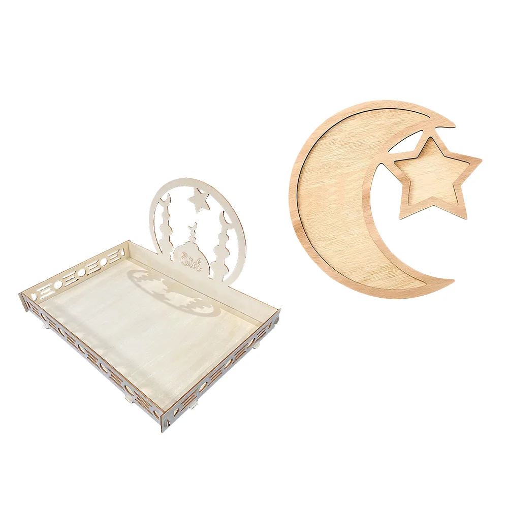 

2pcs Wooden Craft Food Tray Ramadan Unique Festival Snack Tray Food Service Tray
