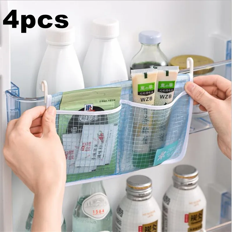 

Refrigerator Storage Mesh Bags Reusable Seasoning Fresh Food Snack Net Bag Double Compartment Hanging Bag Kitchen Organizer