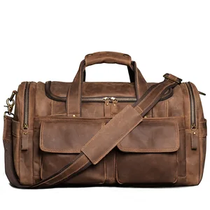 Новая портативная спортивная сумка из кожи Крейзи Хорс, мужская кожаная сумка через плечо, дорожная сумка из воловьей кожи для коротких поездок