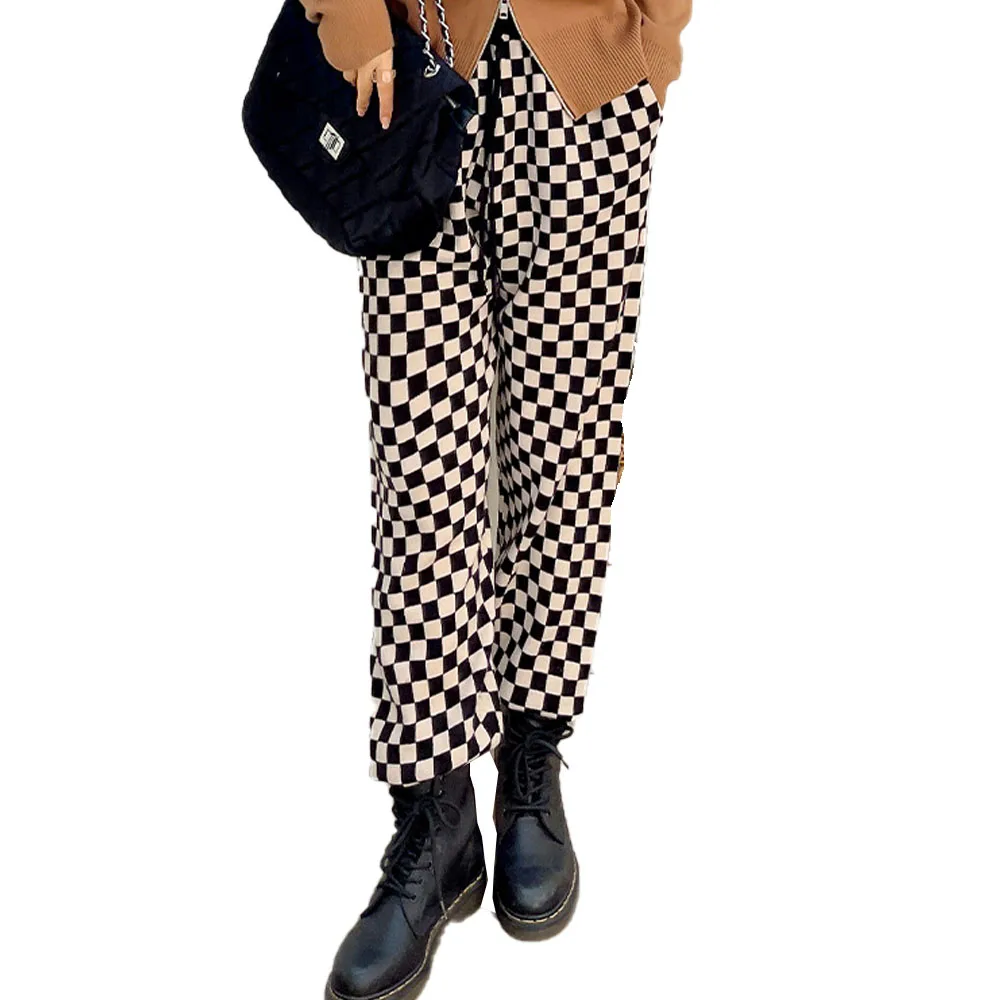 

Designer Straight Large Pants Luxury Checkerboard Knitted Pants Ins Trend Pants Rubber Waist Pants