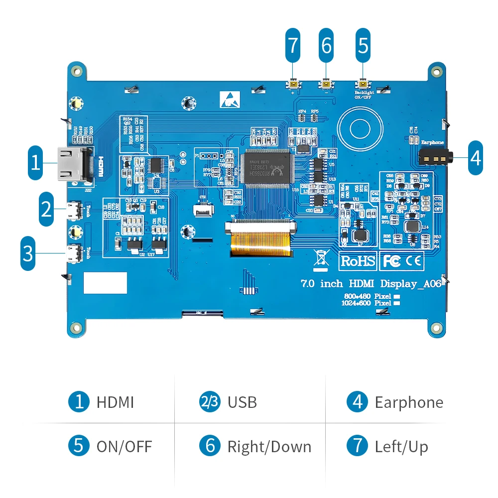 7-дюймовый мини-монитор HDMI ЖК-экран 1024x600 совместимый с Raspberry Pi 400 4 3B + Windows монитор
