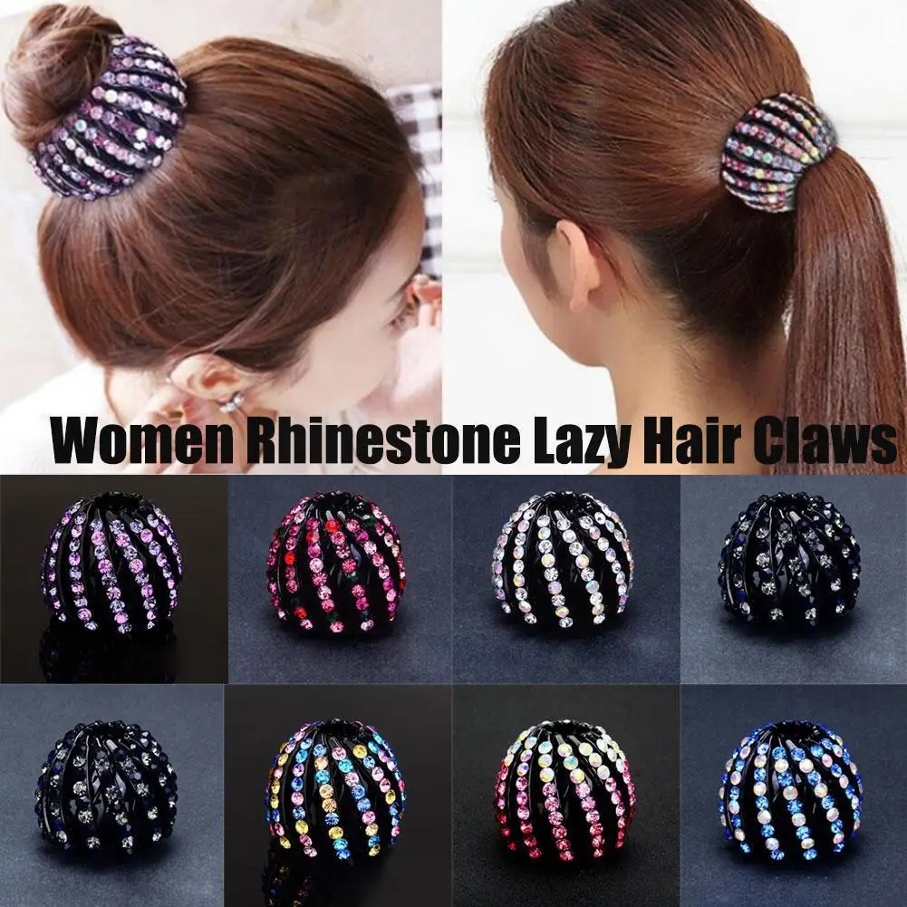 

Crystal Bird Nest Ball Hair Claws For Girls Rhinestone Hair Tie Lazy Hairpin Plate Hair Tie High Ponytail Fixed Grab Clip T8D3