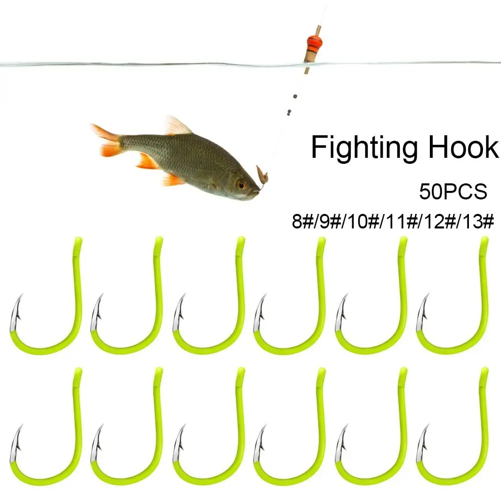 

50PCS Durable Fluorescent Barbed Sharp High-carbon Steel Fish Gear Fighting Hook Fishhooks