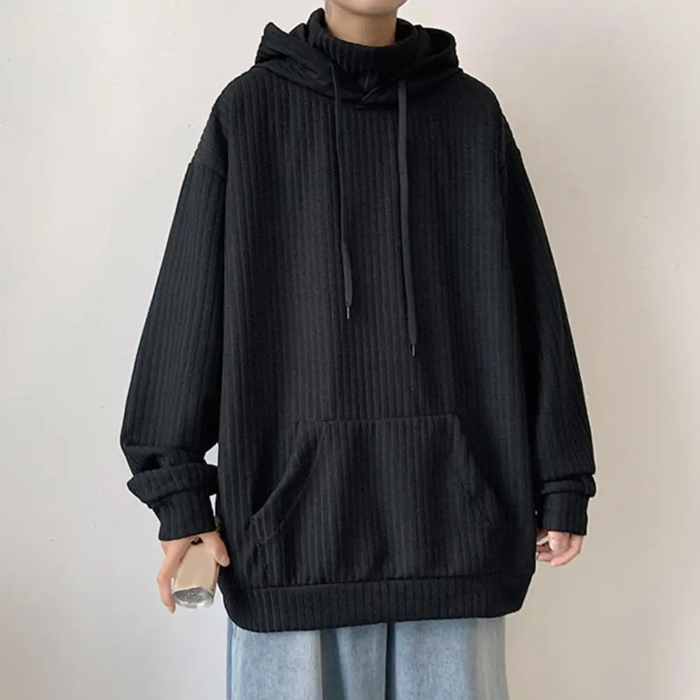 

Толстовка мужская в рубчик, Модный Эластичный однотонный Свободный пуловер, худи с 3D вырезом, шерстяная толстовка, уличная одежда, осень-зим...