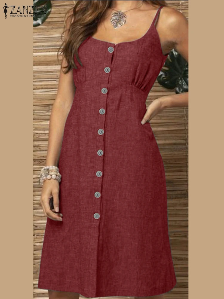 

Летний Повседневный Однотонный женский сарафан ZANZEA, модное женское офисное платье, женское платье без рукавов