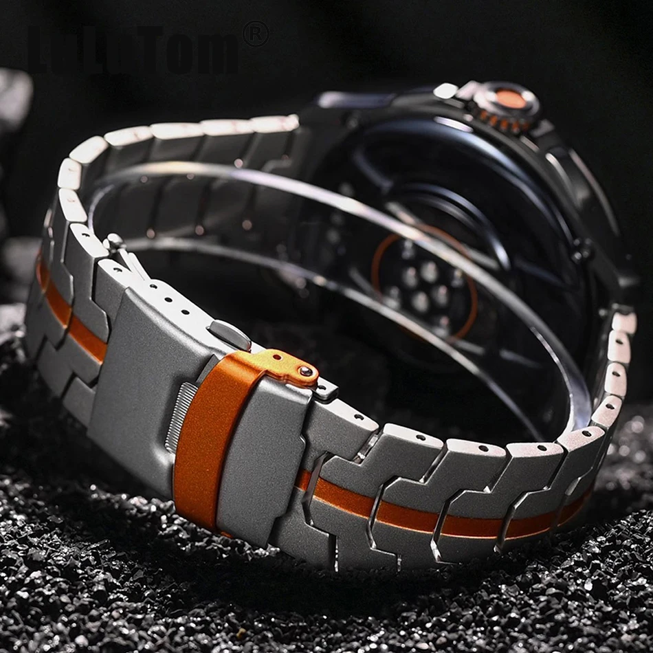 Фото Титановый ремешок из нержавеющей стали для Samsung Galaxy Watch 9 8 Ultra 47 мм, 40/44/46 мм, классический железный ремешок для Amazfit GT 6/5/4 Pro 20/22 мм №1