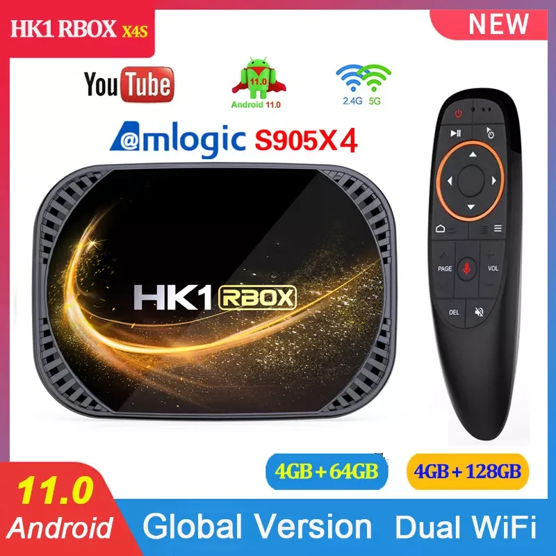 

HK1 RBOX X4S Smart TV Box Android 11 Amlogic S905X4 4GB 64/128GB tvbox 5G WIFI 4K 8K Youtube 3D Media Player Set Top Box 2G 16G