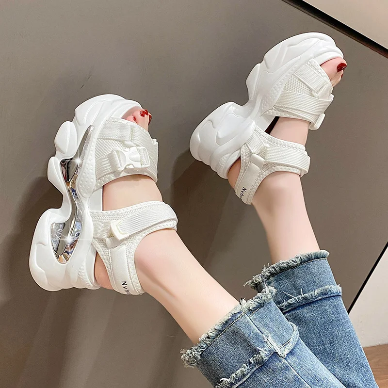 

7.5CM High Heels Sandals Women Shoes New Summer Wedges Height Increasing Ladies Sandal Platform Chunky Shoes Sandalias Mujer