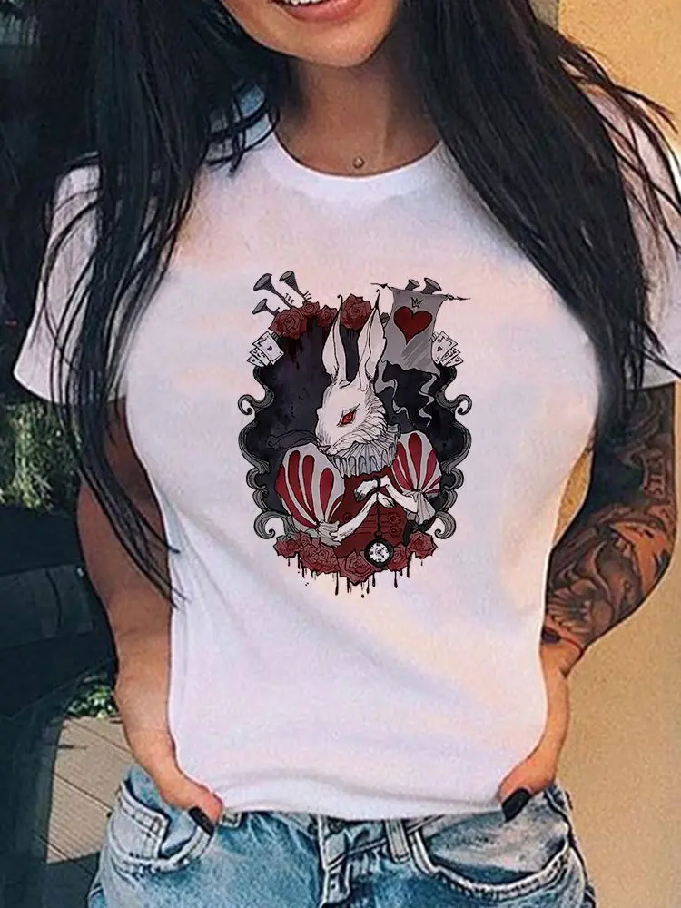 Женская футболка Disney летняя с надписью Алиса в стране чудес модная стиле