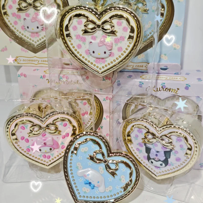 Фото Портативное компактное зеркало Sanrio: зеркало для макияжа с Китти, Мелоди, Куроми, Синамороллом, в форме сердца, аниме-плюшевые игрушки №5