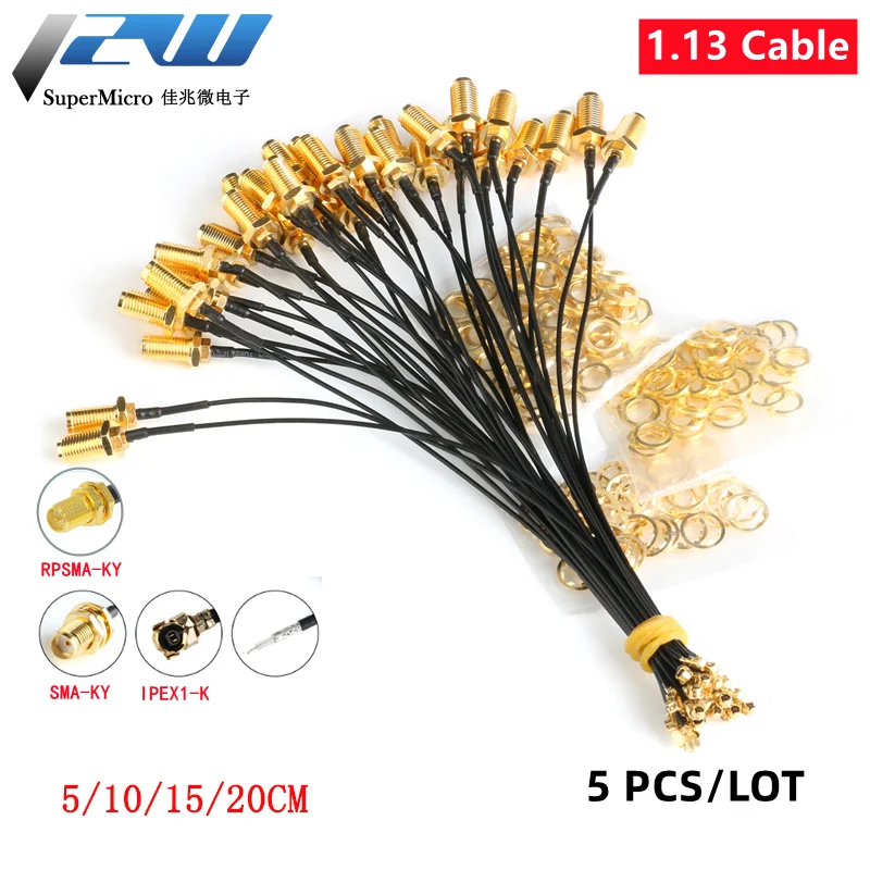 5 Pcs/Lot IPEX to SMA, SMA Connector Cable Female to UFL/ u.FL/ IPX/IPEX,RF Coax Adapter Assembly Pigtail Cable 1.13MM RP-SMA-KY