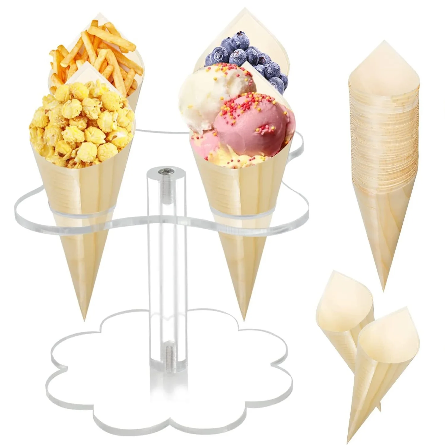 

4 Hole Clear Acrylic Ice Cream Cone Ice Cream Stand 2 Tier Wedding Birthday Party Cupcake Display Stand