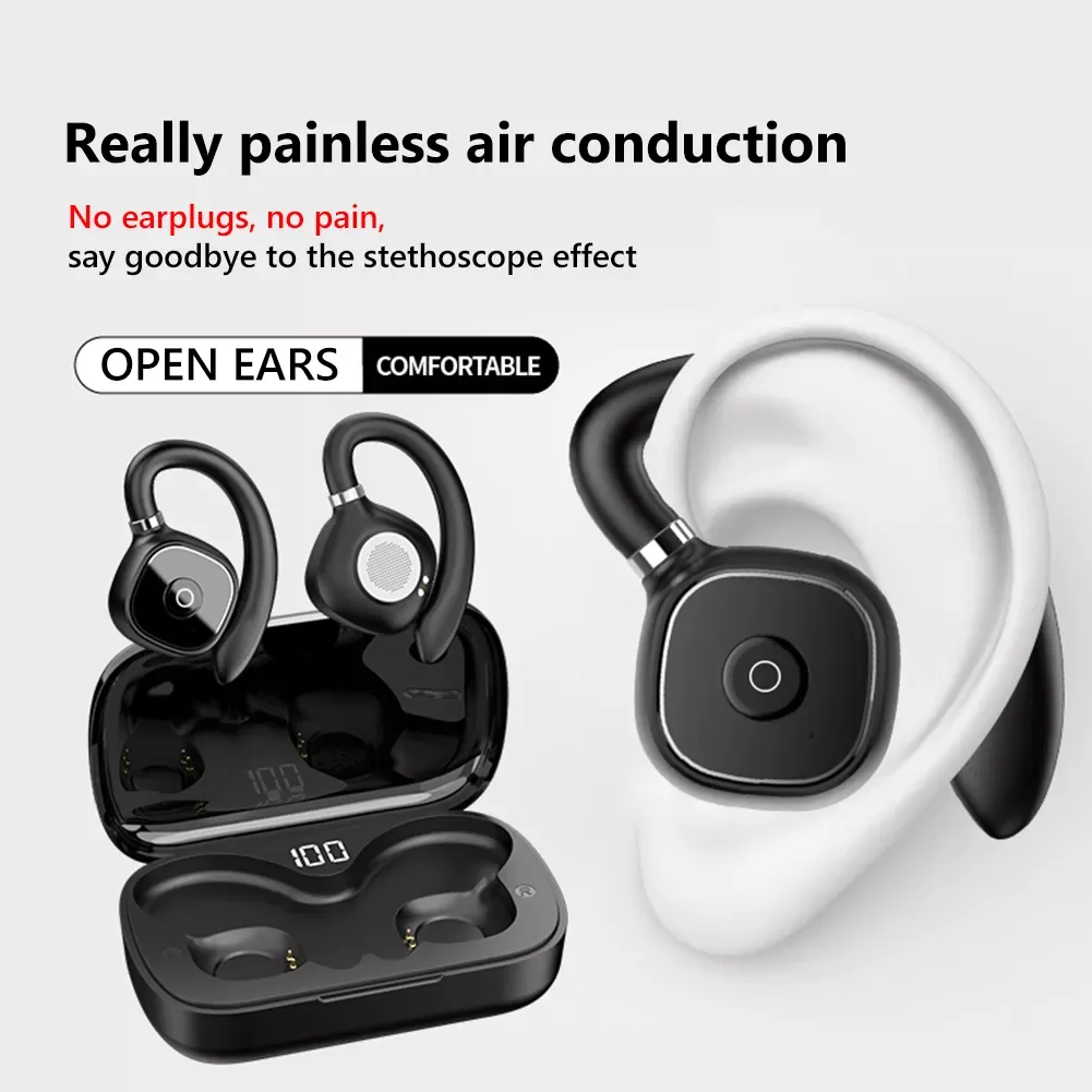 

NEW2023 Bluetooth 5.3 Earphones Wireless Sport Running Headphones HiFi Stereo Bass Open Ear TWS Earbuds Noise Cancelling Gaming