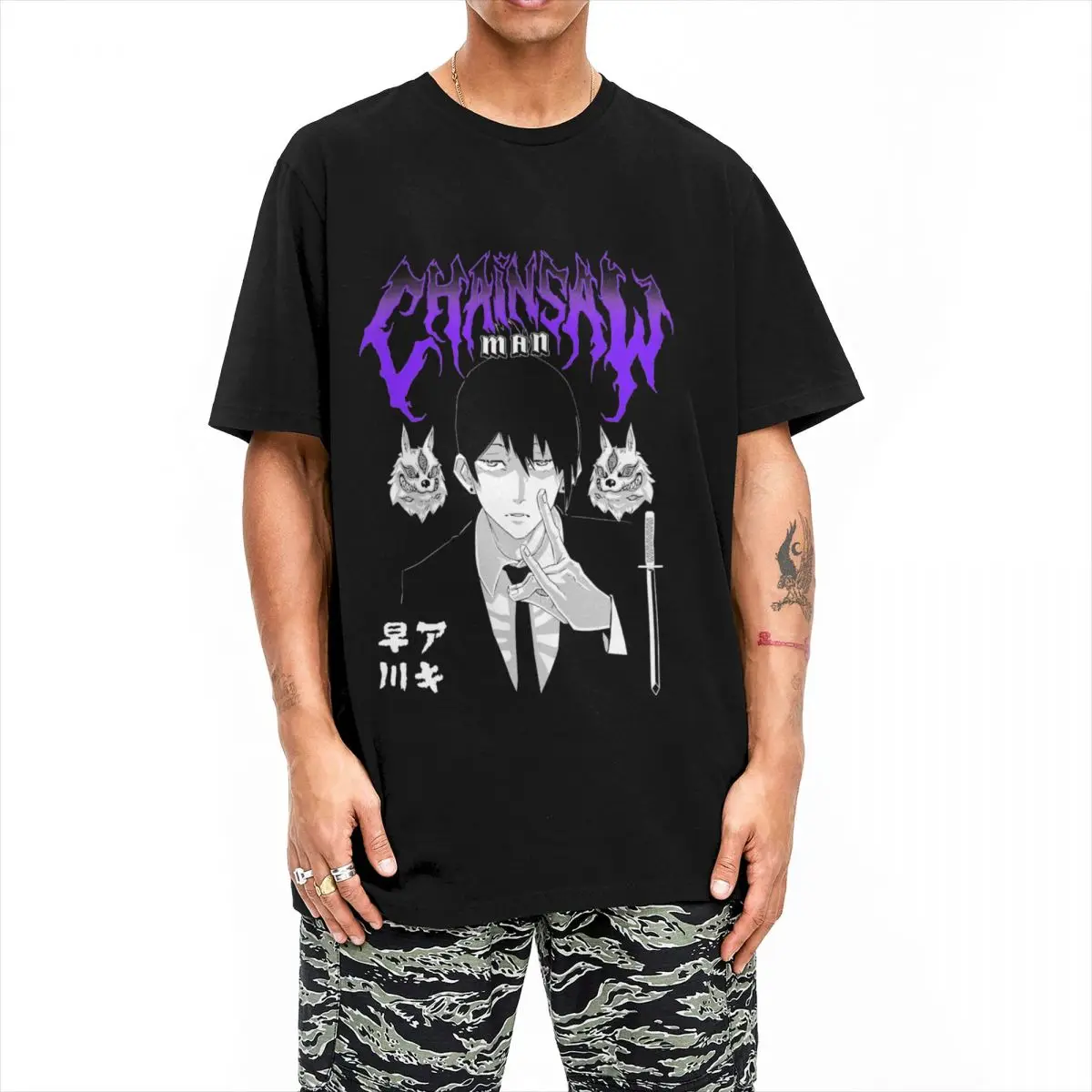 

Aki Metal Chainsaw Man T Shirt Men 100% Cotton Novelty T-Shirts Crewneck Denji Makima Aki Kobeni Tees Short Sleeve Clothes Gift