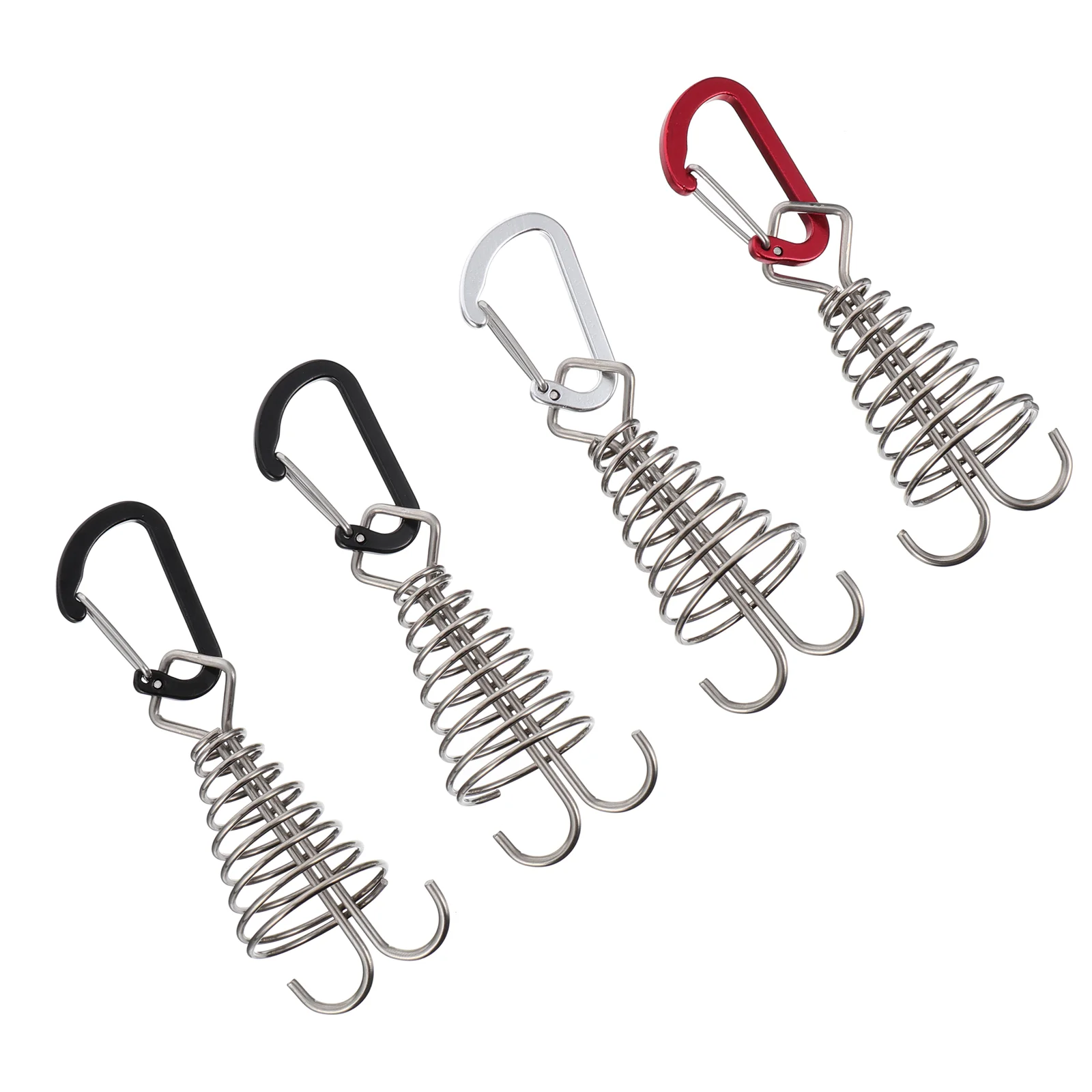 

4 Pcs Stainless Steel Hooks Tent Stakes Pegs Spring Rope Buckle Tent Spring Hook Tent Cord Tensioner Outdoor Tents