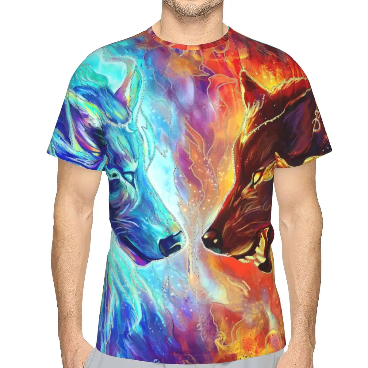 

Футболка мужская с 3D-принтом волка, Полиэстеровая новая тенниска с круглым вырезом, майка с рисунком животного из аниме, одежда с коротким р...