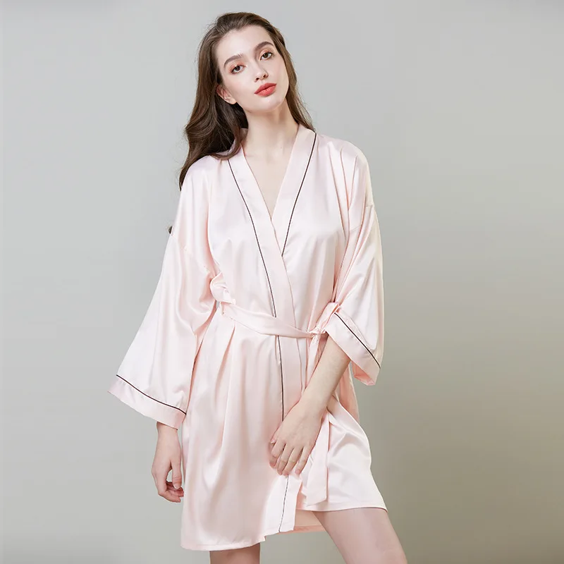 Silk Robes Sleeping Gown Women's Summer Long Sleeve Morning Gown Satin Bathrobe Home Costume Wedding Bride Robe Bridesmaid Dress