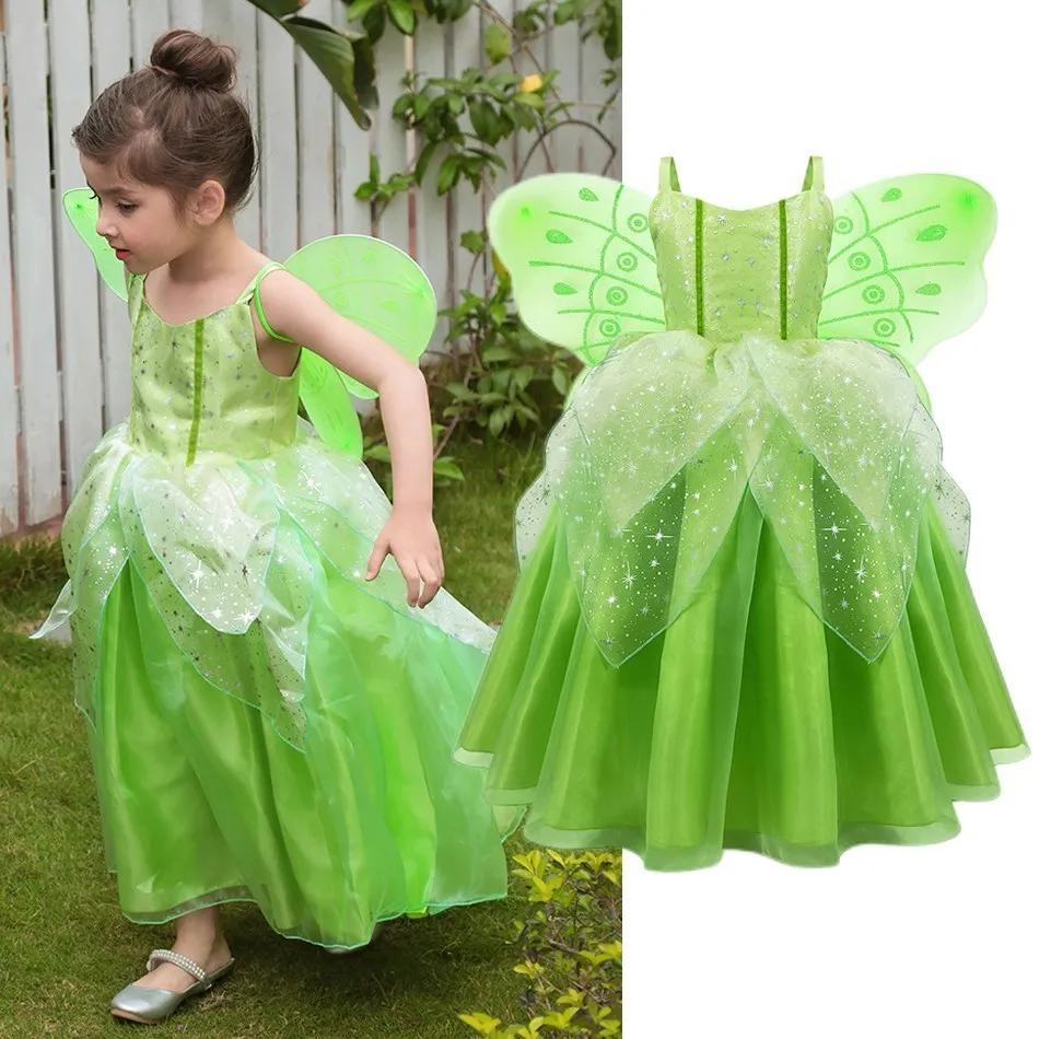 

Princess Dress Tinker Bell Flower Fairy Costume For Kid Halloween Cosplay Clothes Set Girls Christmas Fancy Party Vestido