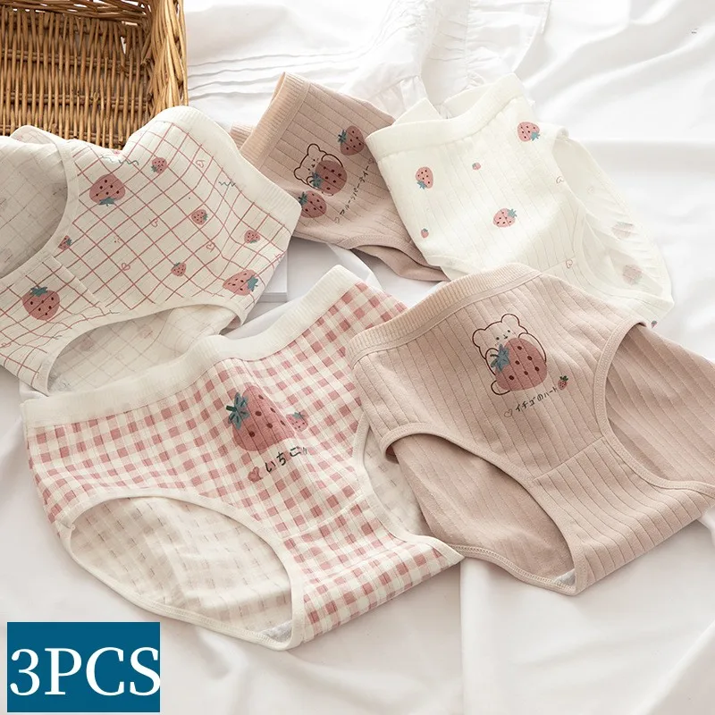 

3PCS/Set Cotton Briefs Cute Strawberry Panties for Women Low Rise Female Underpants Lingerie M-XL Underwear Ladies Pantys Set