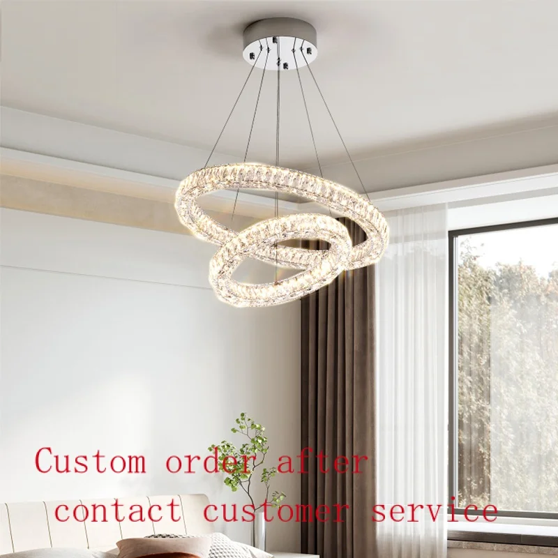 

Hotel Lobby Staircase Villa Crystal LED Ring Luxury Chandelier three rings chrome color round pendant light