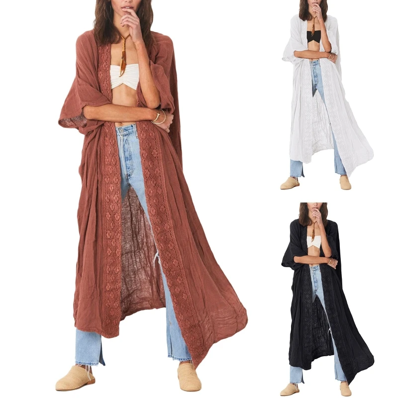 

H58D Women Bathing Suit Cover Ups Open Front Cardigan Long Swimsuit Beach Cover Ups
