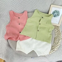 baby sleeveless suit bubble cotton yarn childrens 2 piece set baby summer outing childrens clothing
