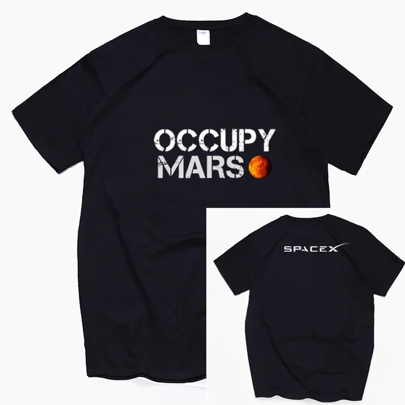 

Men Space X T Shirt Tesla Tees Casual Top Design Occupy Mars 100% Cotton Tee SHIRT Spacex Graphic Tees Men