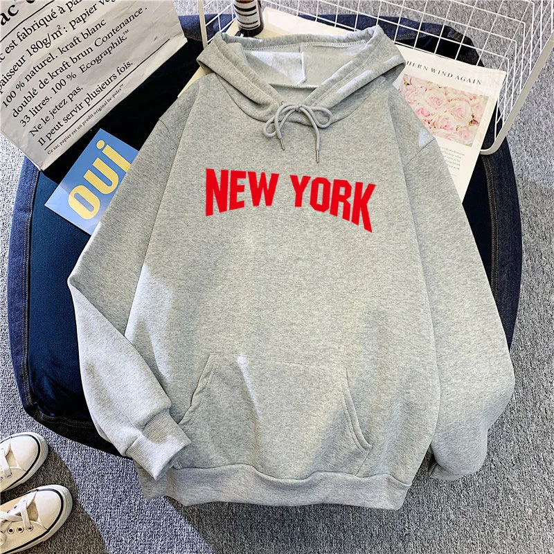 

Streetwear Hoodies New York Letter Print Autumn Winter Women Fleece Sweatshirts Long Sleeve Loose Hooded Sweater sudadera mujer